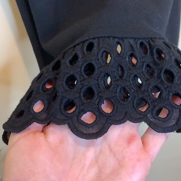 J CREW ladies black top with embroidered hem lace - Picture 3 of 9